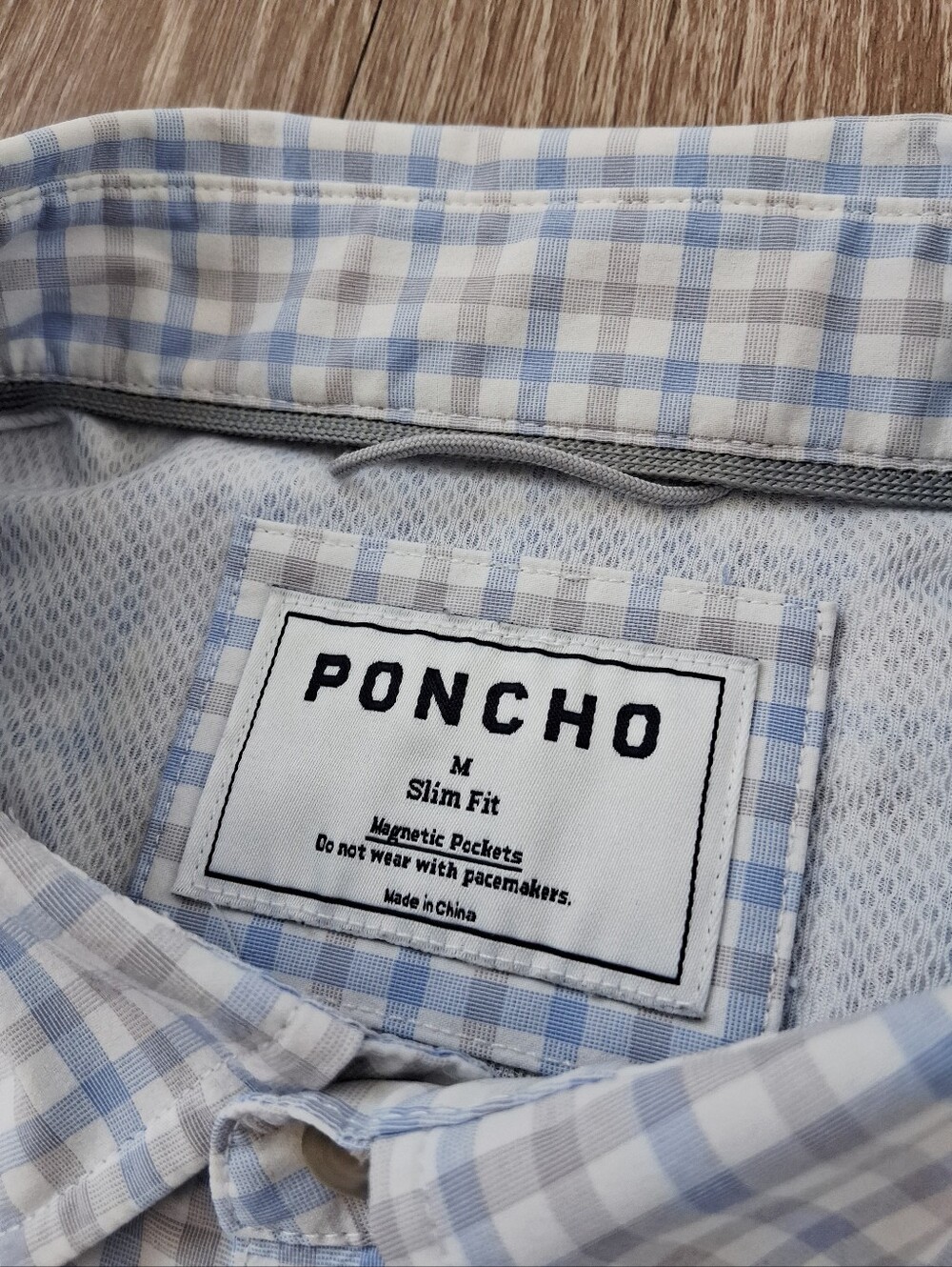 Poncho The Channel Cat Original SS Shirt Blue And Grey Plaid Performance Nylon - Picture 7 of 15